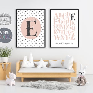 Kinderzimmer Buchstabe & Alphabet, Poster Set, Initiale Kinderzimmer Dekor, Initiale Wandkunst, personalisiertes Kinderzimmer Druck, Baby Geschenk, Polkadot