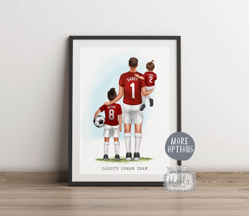 Football Personalised Gift for Dad, Personalised Football Father's Day Poster, Father's Day Gift, Personalised Gifts for Dad, Dad and Kids image 1
