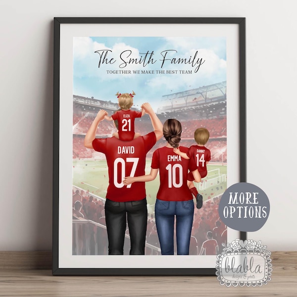 Impresión familiar de fútbol personalizada, regalo personalizado para el equipo familiar, regalo para papá, regalo para nuestra familia, regalo para papá, fanáticos del fútbol PersonalisPrint