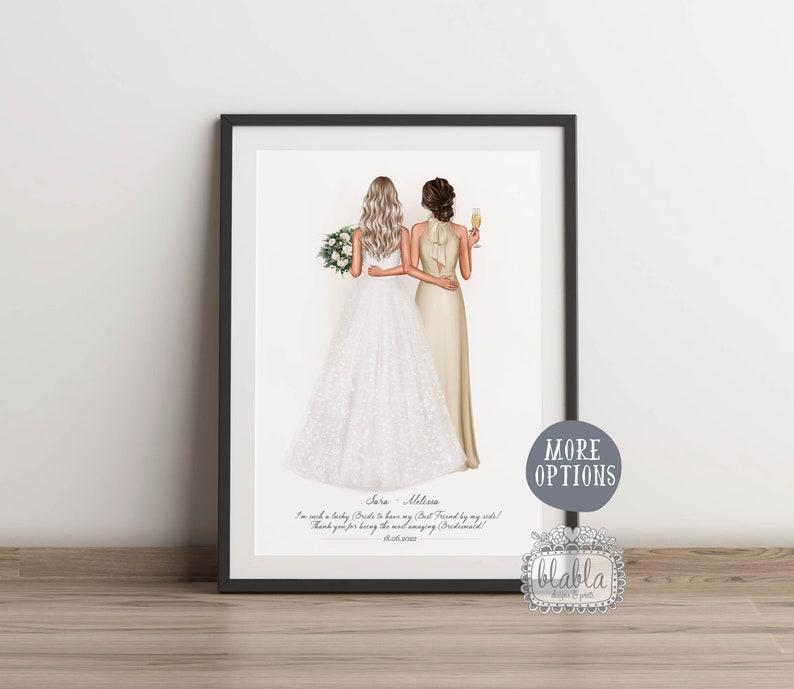 Personalised Gift for Bridesmaid, Gift for Maid of Honour, Gift for Bride, Bridesmaid Gift, Bridesmaid Print, Wedding Print image 4