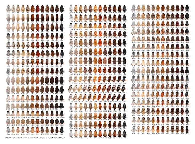 Puede incluir: Un gr&aacute;fico con 100 peinados diferentes para mujeres, con cada peinado numerado. Los peinados est&aacute;n dispuestos en filas y columnas, y cada peinado se muestra desde la parte posterior. Los peinados incluyen una variedad de longitudes, colores y estilos.