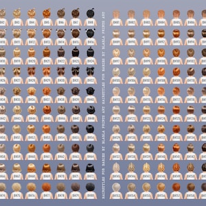 May include: A chart of 160 different hairstyles for babies, with each hairstyle labeled with a unique code. The hairstyles are shown on a white background.