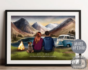 Impresión personalizada de pareja de camping, regalo de boda personalizado, regalo de aniversario personalizado, regalo para campistas, regalo para pareja, impresión familiar personalizada