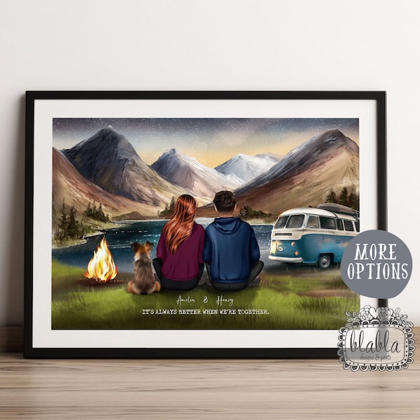 Personalised Camping Couple Print, Custom Wedding Gift, Custom Anniversary Gift, Camper Gift, Gift for Couple,, Custom Family Print