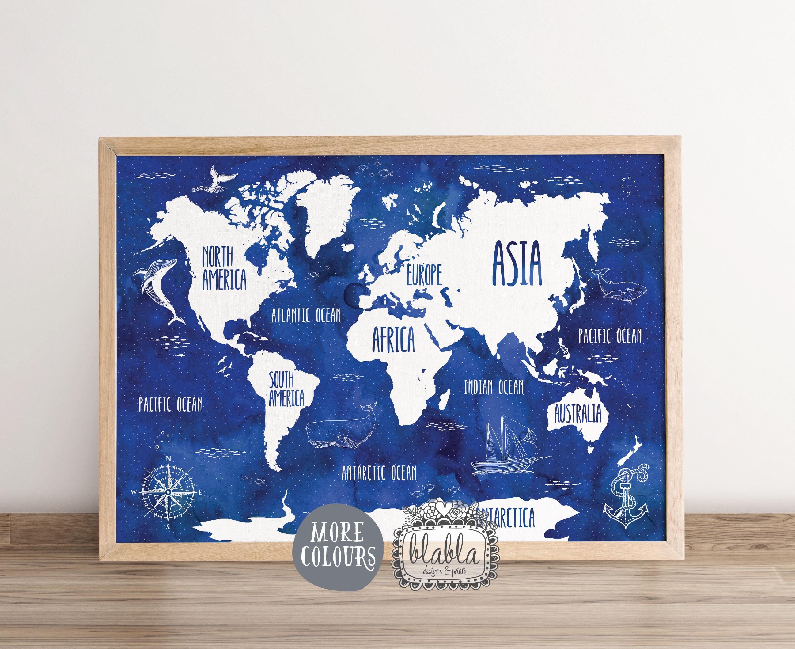 World Map For Kids Kids World Map Nautical Nursery Art Navy Etsy UK