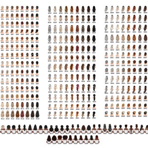 Puede incluir: Una ilustraci&oacute;n digital de 100 peinados diferentes para mujeres. Los peinados se muestran desde la parte posterior e incluyen una variedad de longitudes, colores y estilos.