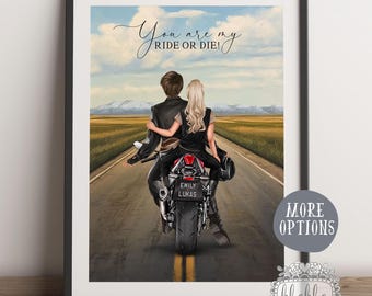 Póster personalizado de pareja, regalo para moteros, regalo de pareja, regalo de San Valentín, regalo para novio motero, regalo para novia, Ride or Die