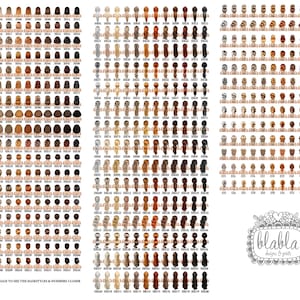 Puede incluir: Un gr&aacute;fico con 176 peinados diferentes para mujeres, numerados y organizados en filas. Los peinados son todos vistas traseras de mujeres con diferentes colores de cabello, longitudes y estilos. El gr&aacute;fico est&aacute; etiquetado como "PLEASE CLICK THE IMAGE TO SEE THE HAIR STYLES & NUMBERS CLOSER" en la parte inferior. El gr&aacute;fico tambi&eacute;n est&aacute; etiquetado como "blabla designs & prints" en la parte inferior derecha.