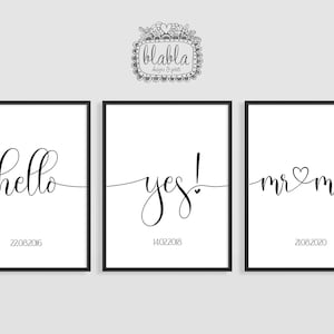 Paar Personalisierte Poster, Hochzeitsgeschenk, Hochzeit Personalisiertes Geschenk, Personalisiertes Hochzeitsgeschenk, 3 Stück Wandkunst