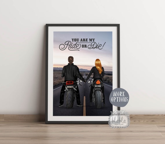 Poster personnalisé couple motards, cadeau pour motard, cadeau  Saint-Valentin, cadeau pour petit ami motard, cadeau pour petite amie,  impression mari et femme -  France