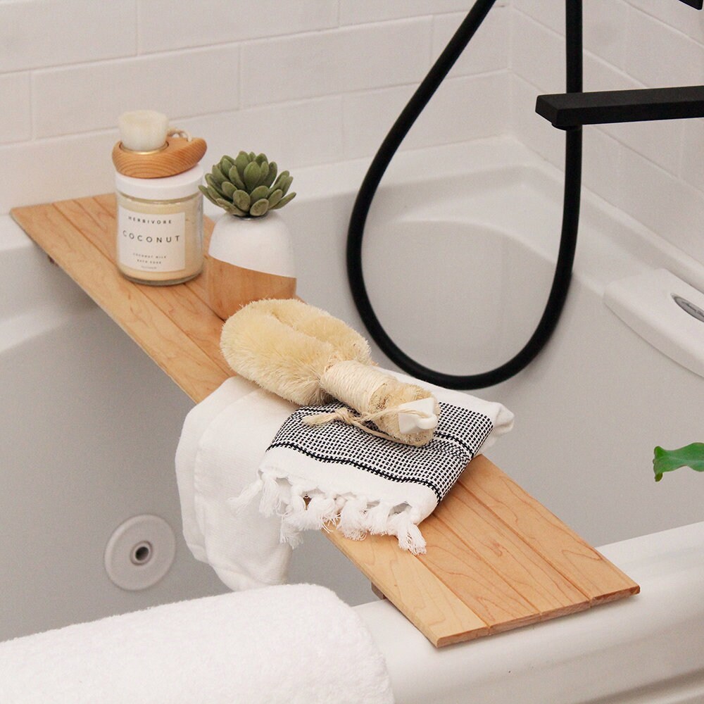 Wood Bath Caddy Tray Bath Caddy Bathroom Organization Bath Etsy
