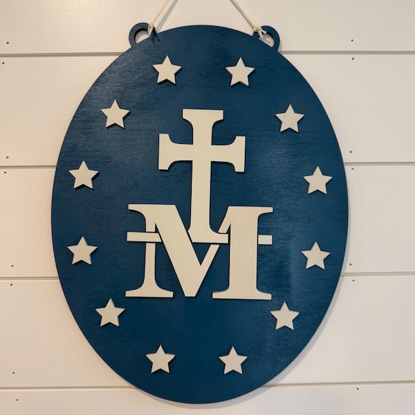 Miraculous Medal Wall Hanging – Laser Cut Marian Symbol, Catholic Gift
