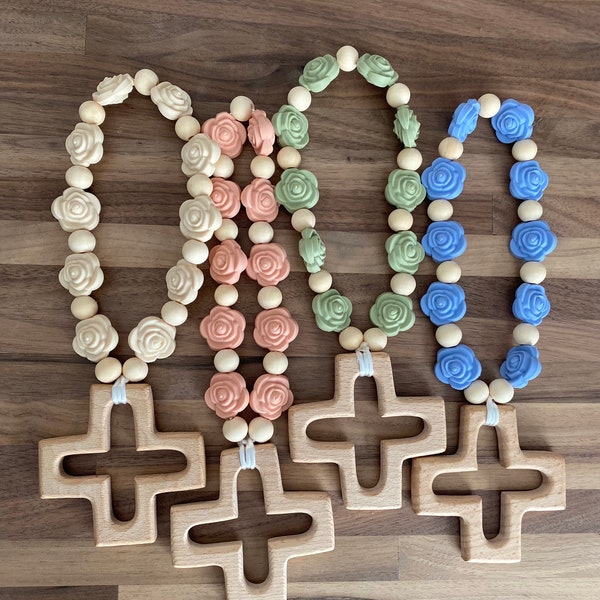 Silicone Beechwood Decade Rosary - Sensory Toy - Rosary - Silicone Decade Rosary - Baptism Gift