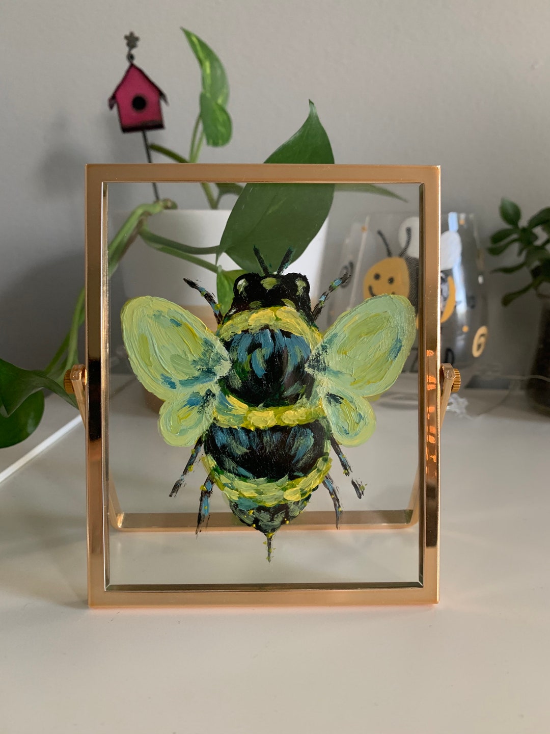 Bee Painting on Glass Frame Etsy
