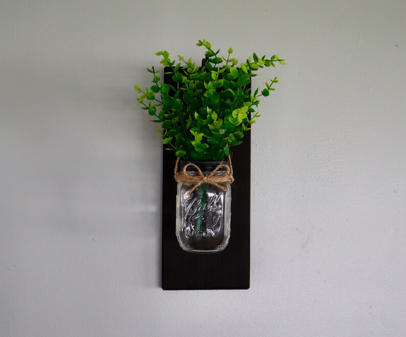 Farmhouse Wooden Wall Sconce With Hook Jar and Greenery Etsy