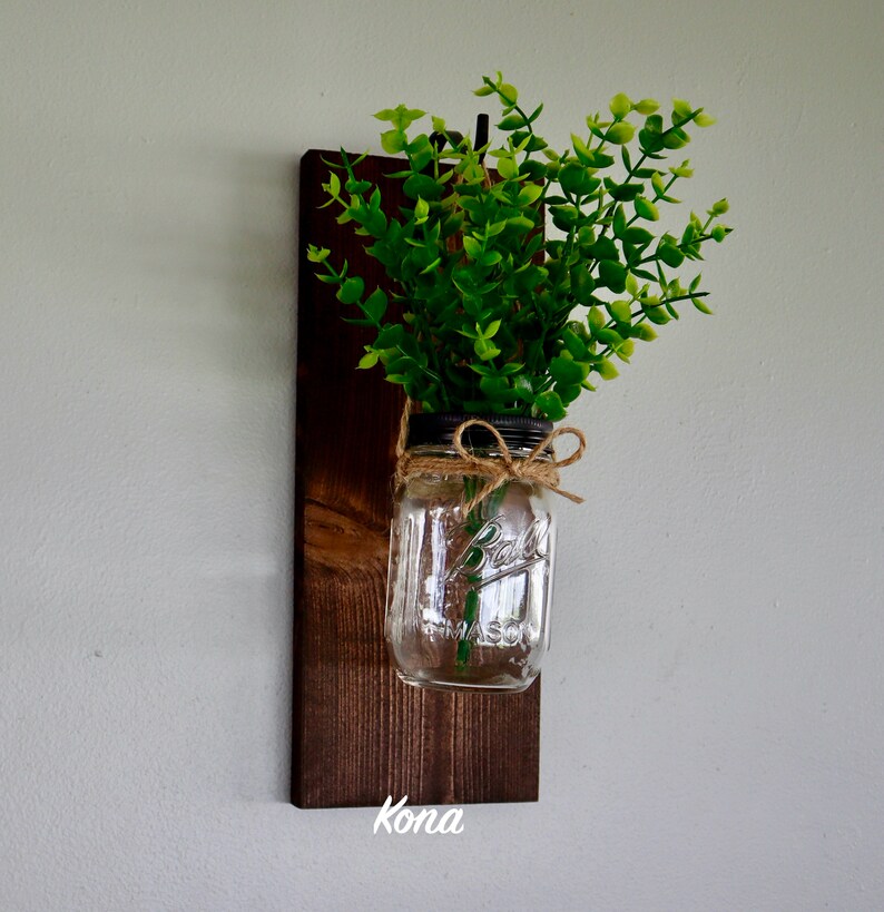 Farmhouse Wooden Wall Sconce With Hook Jar and Greenery Etsy