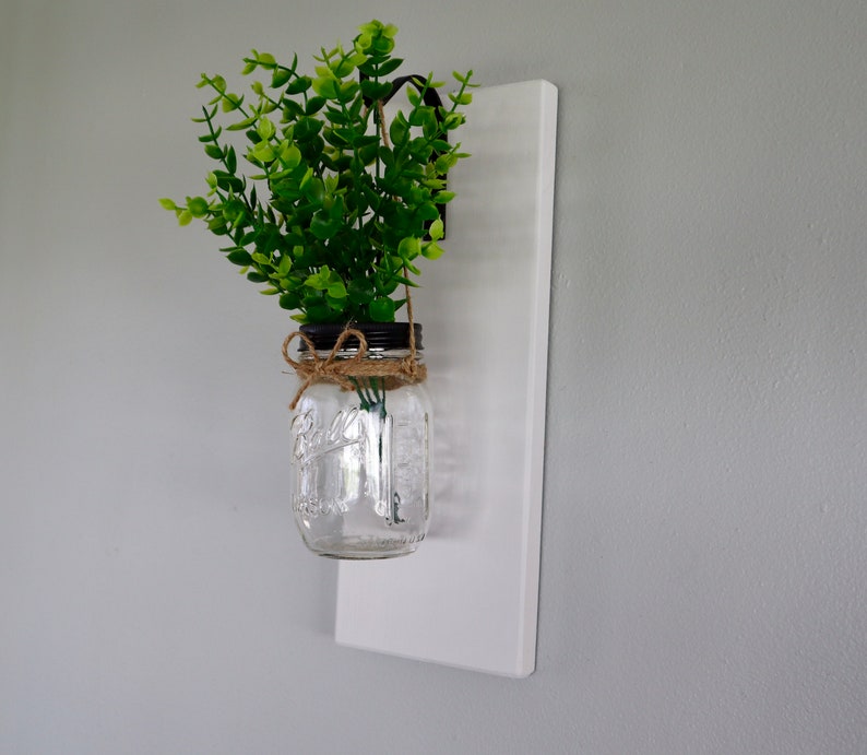 Farmhouse Wooden Wall Sconce With Hook Jar and Greenery Etsy