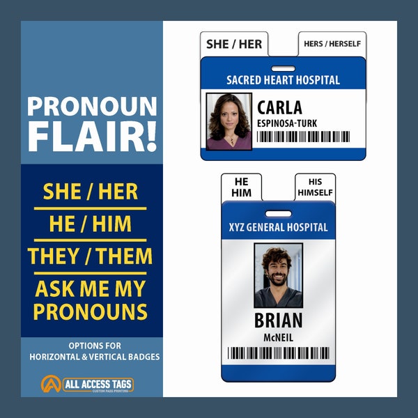Pronoun Flair, Badge Topper - Horizontal ID or Vertical ID - He / Him, She / Her, They / Them, Ask Me My Pronouns