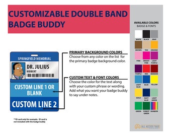 Insignia personalizada DOUBLE LONG Buddy: tarjeta de plástico personalizable en color y texto