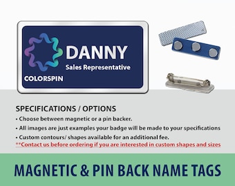 Customizable Magnetic or Pin Back Plastic Full Color Name Tags - 1.875” x 3.375”