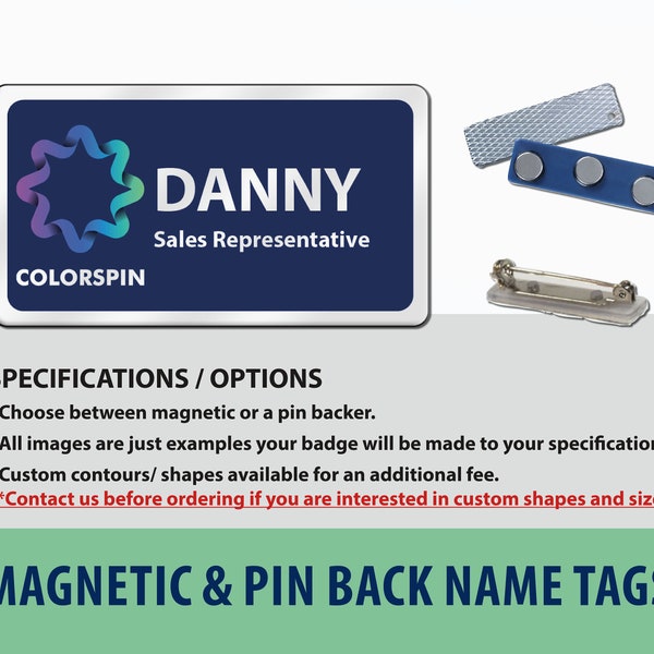 Customizable Magnetic or Pin Back Plastic Full Color Name Tags - 1.875” x 3.375”