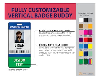 Customized Vertical Badge Buddy - Badge Color and Custom Text - Plastic Badge