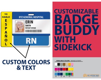 Custom Badge Buddy con Sidekick - Tarjeta de plástico Color y texto personalizables