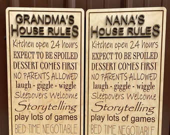 Personalized Grandma's House Rules Sign: Laser Engraved Wood Plaque