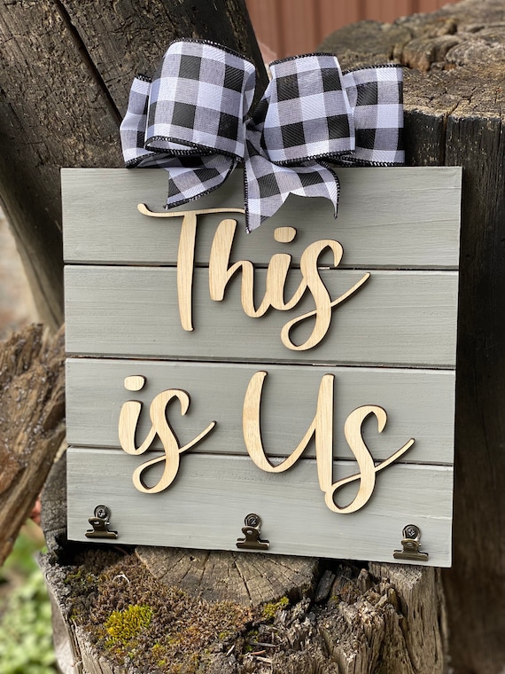 Farmhouse wooden photo holder, This is us 3D wood sign.