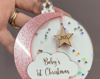 Baby's First Christmas Ornament: 3D Laser Engraved Acrylic & Wood