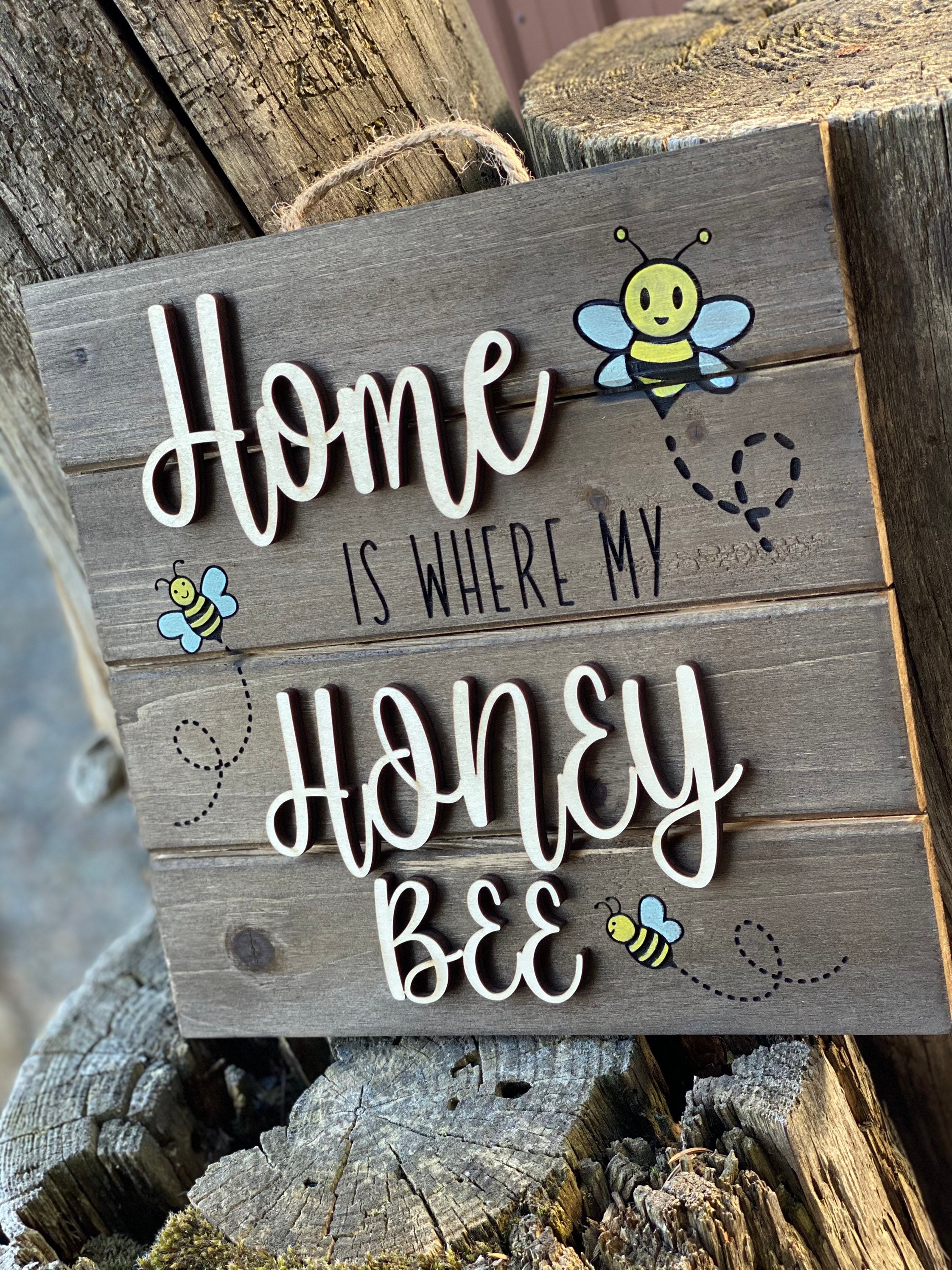 Bee decor, Honey bee sign, Hand painted Bee's, Wood sign, Laser