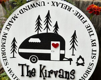 Personalized Camping Sign: Laser Engraved Cedar Door Hanger