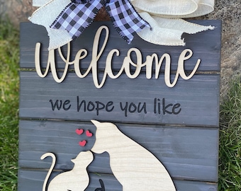 Welcome sign, Farmhouse Wood Cat and dog sign, Home decor, Door sign, home decor, welcome dog & cat sign, door hanger sign, 3d door hanger