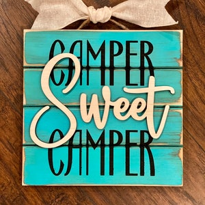 Wood camper sign, Camper Sweet Camper, 3d Sign, 3d Wall sign, wood engraving, gift for friend, Gift idea, New Home, Camper door sign, light
