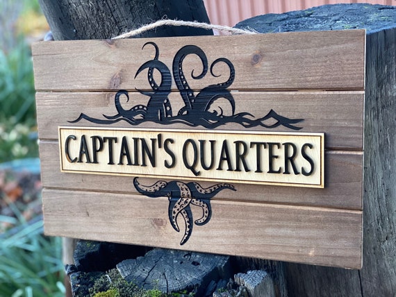 Man cave sign, boat sign, Captains Quarters sign, pallet sign, shiplap, galley sign, captains bar, laser engraved, boathouse sign