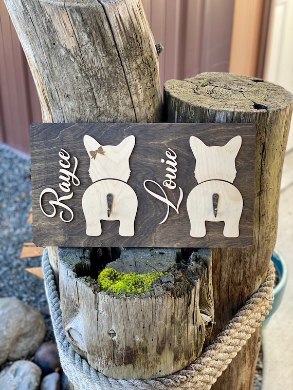 Wooden Double Dog Leash Hanger, Laser engraved, Personalized, Dog lover gift