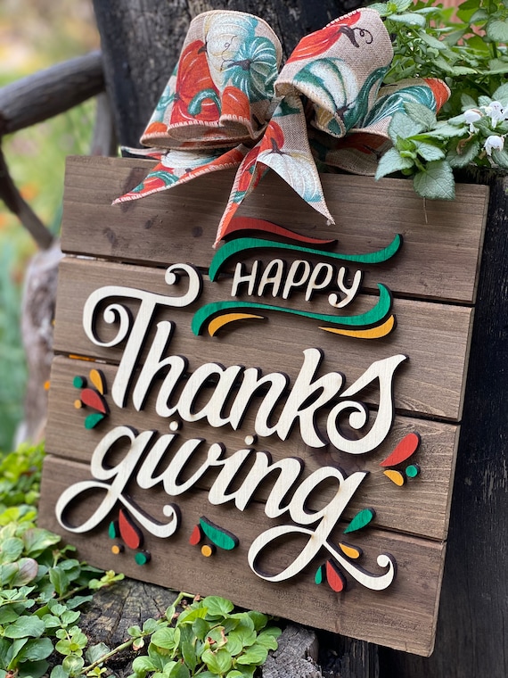 Happy Thanksgiving day sign, Thanksgiving door hanger, door wreath, home decor, decorations