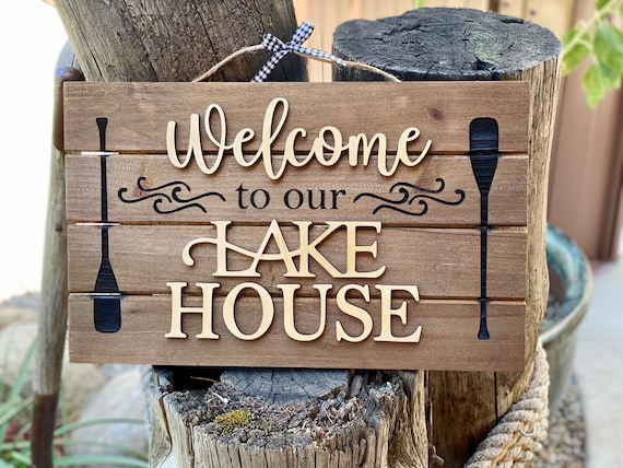 Outdoor Lake sign, Cabin sign, custom laser engraved, 3d wood, Welcome to the lake sign