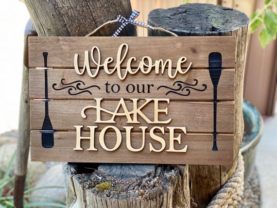 Outdoor Lake sign, Cabin sign, custom laser engraved, 3d wood, Welcome to the lake sign