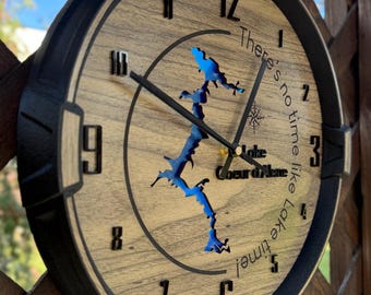 Personalized Lake House Clock | Custom Name & Coordinates | Modern Cabin Wall Decor | Custom Lake Coeur d'Alene Art Clock | Gift for dad