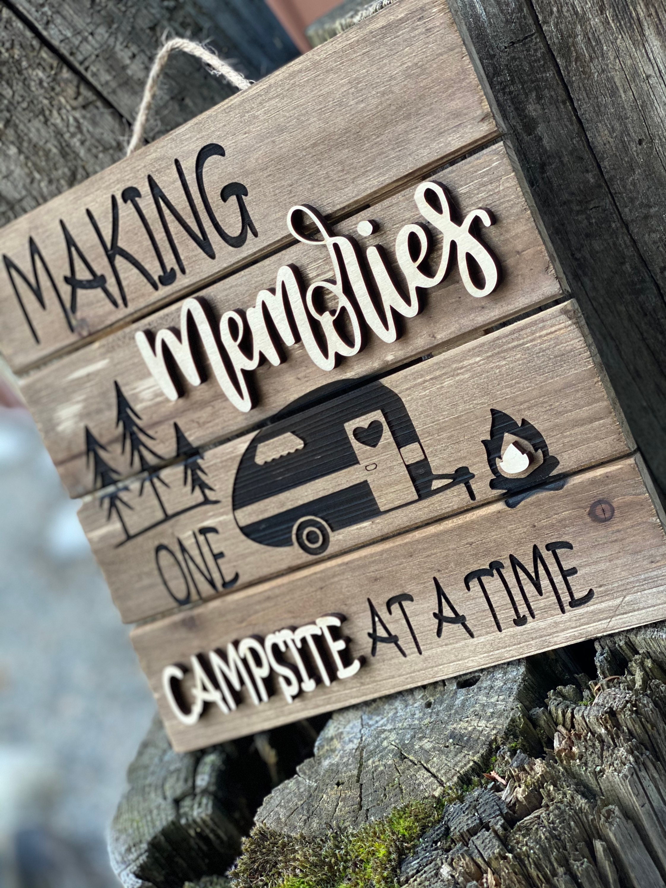 Making Memories wood Camping sign Laser Engraving Wood | Etsy