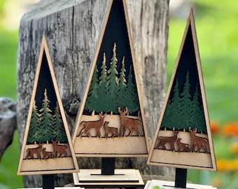 Tree and Deer Decoration Set: Modern Holiday Decor