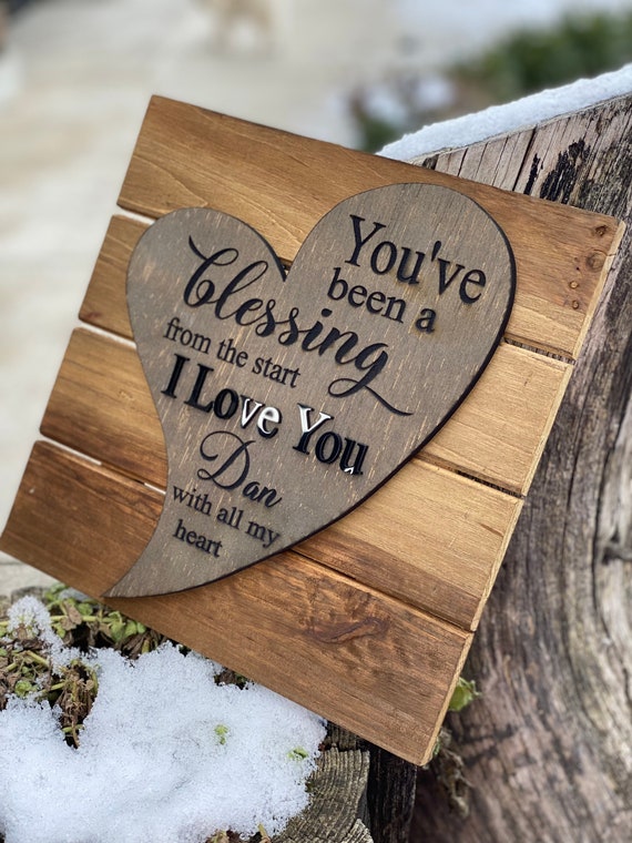 Sweetheart gift, Valentines present, gift for him, cedar engraved and 3d raised lettering, table display heart gift.