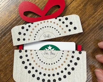 Laser Cut Wood Gift Card Holder – Dotted Design with Bow, Personalized Option