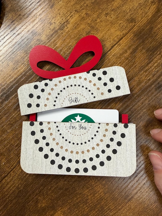 Laser Cut Wood Gift Card Holder – Dotted Design with Bow, Personalized Option