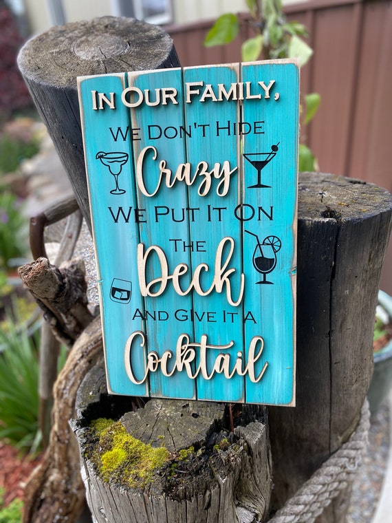 Farmhouse outdoor deck sign with cocktail details, summertime decorations, deck decor, housewarming gift, yard art, gift, farmhouse decor