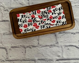 XO Hugs and Kisses Pink White Red Valentines Stretchy Adult Headband