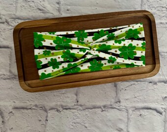 St. Patrick’s Day Leopard Print Clovers Four Leaf Clovers Stretchy Headband