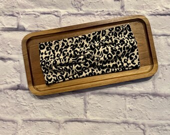 Adult Leopard Print Black and Cream Ribbed Stretchy Headband