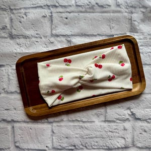 Adult Cherry Ribbed White Stretchy Headband